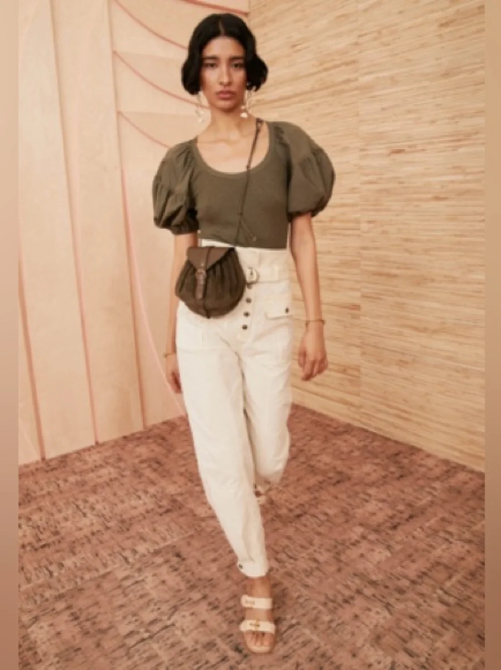 Ulla Johnson Harlowe Puff Sleeve Rib Knit Top Military Melange Olive Green Small - Picture 11 of 11